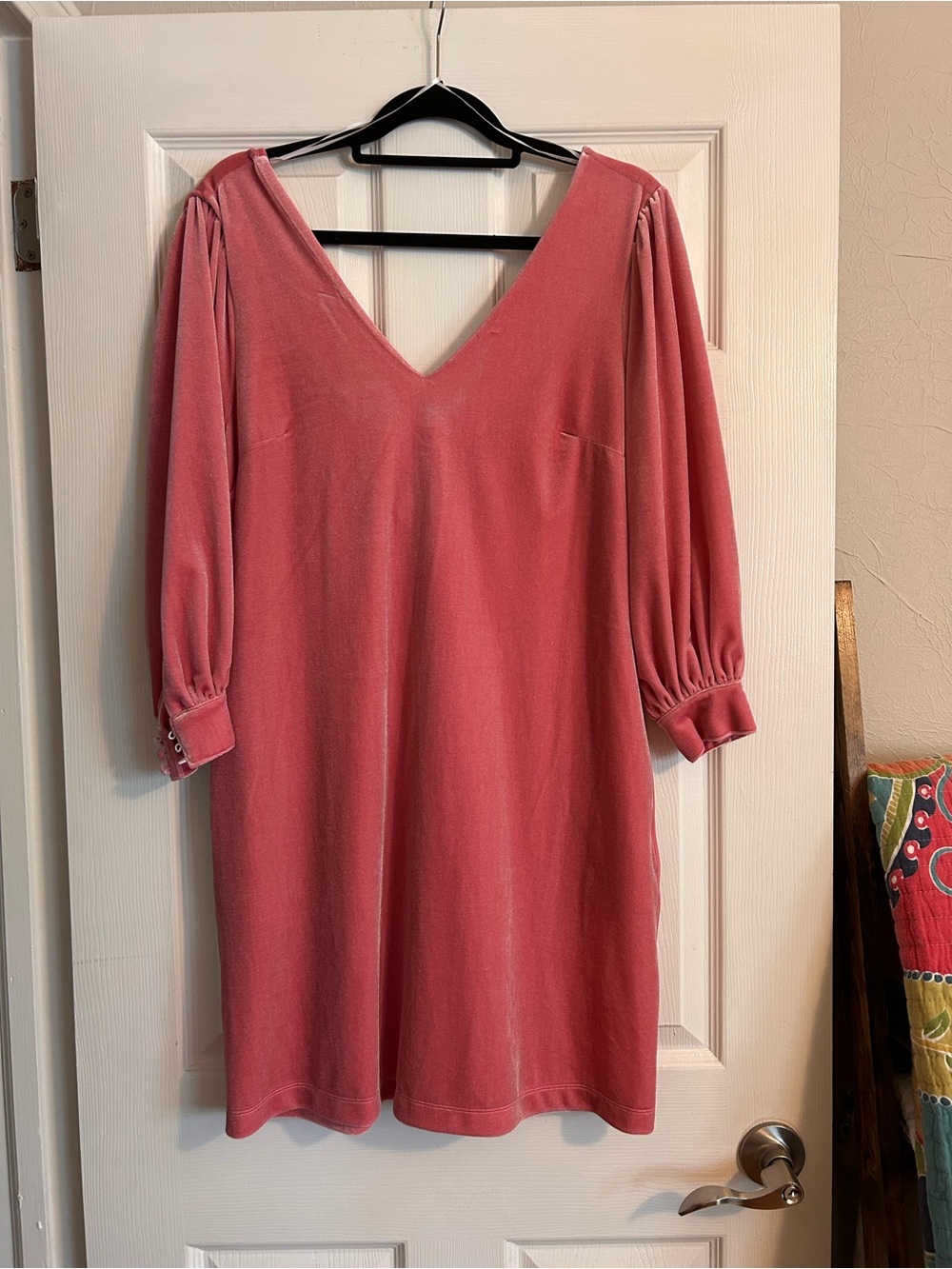 crown & ivy Rose Pink Velvet Dress with V-Neck